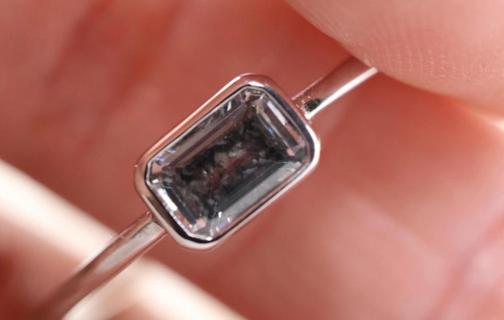 East-West Emerald Cut Cremation Ashes Ring