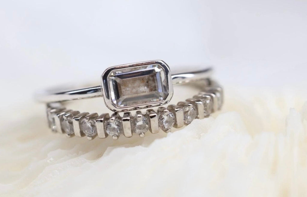 East-West Emerald Cut Cremation Ashes Ring