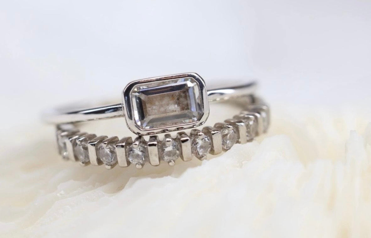 East-West Emerald Cut Cremation Ashes Ring