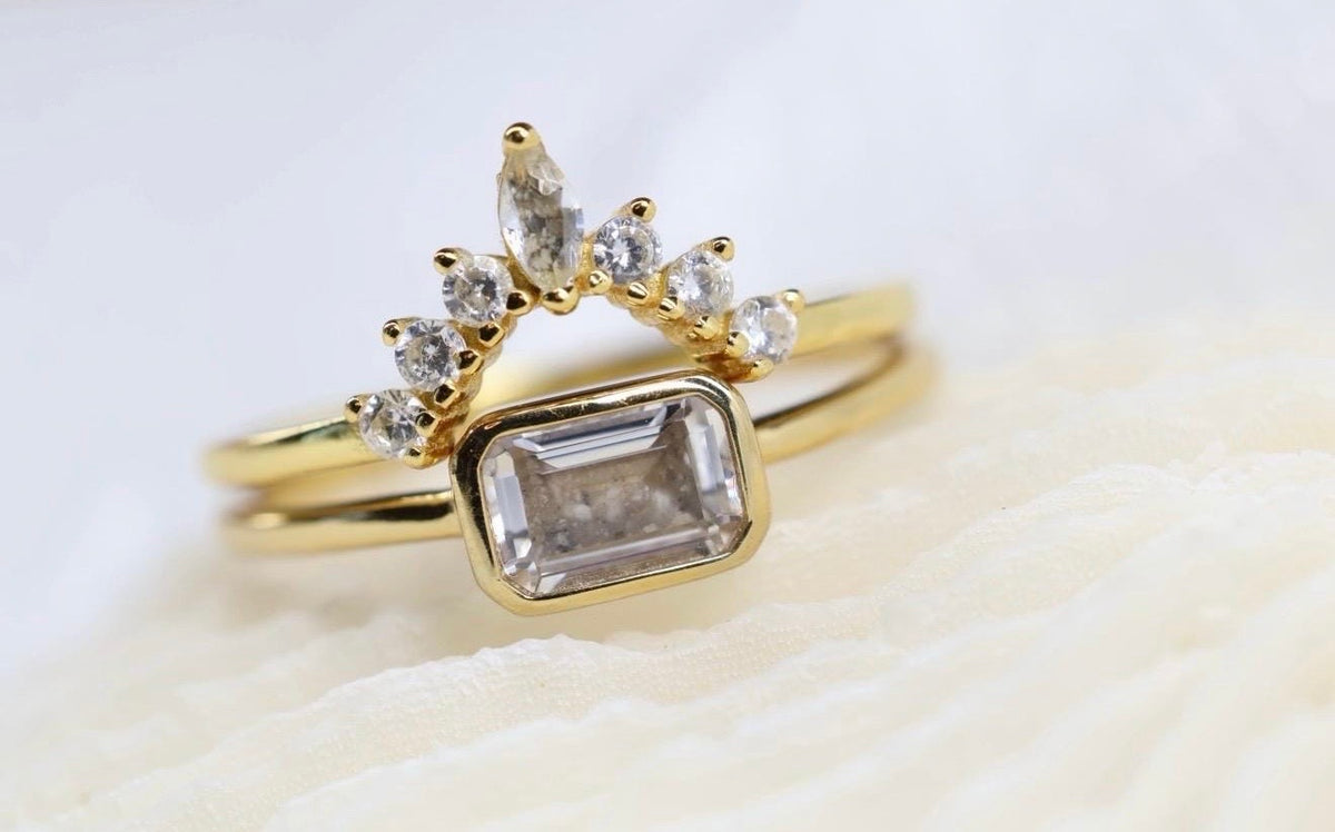 East-West Emerald Cut Cremation Ashes Ring