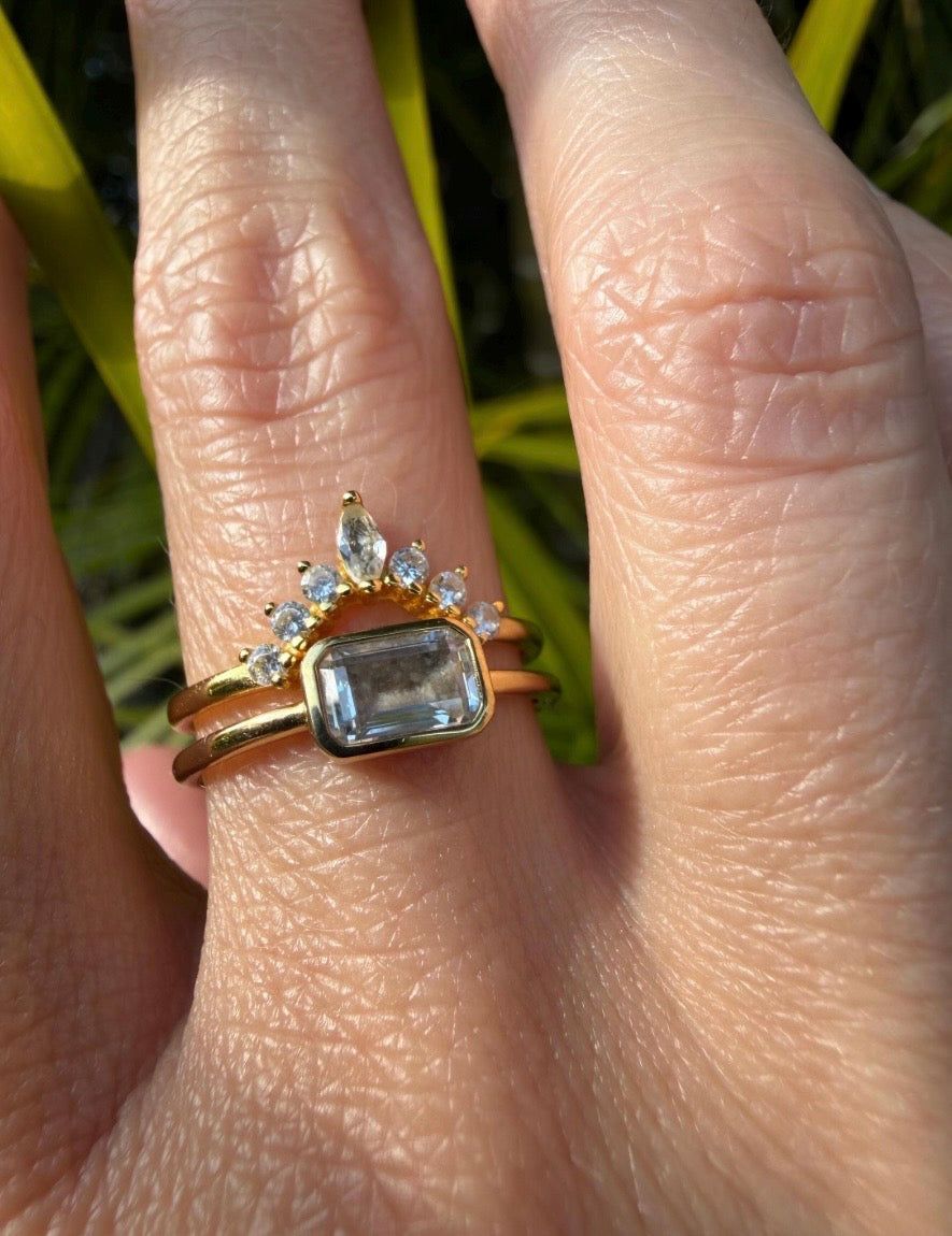 East-West Emerald Cut Cremation Ashes Ring