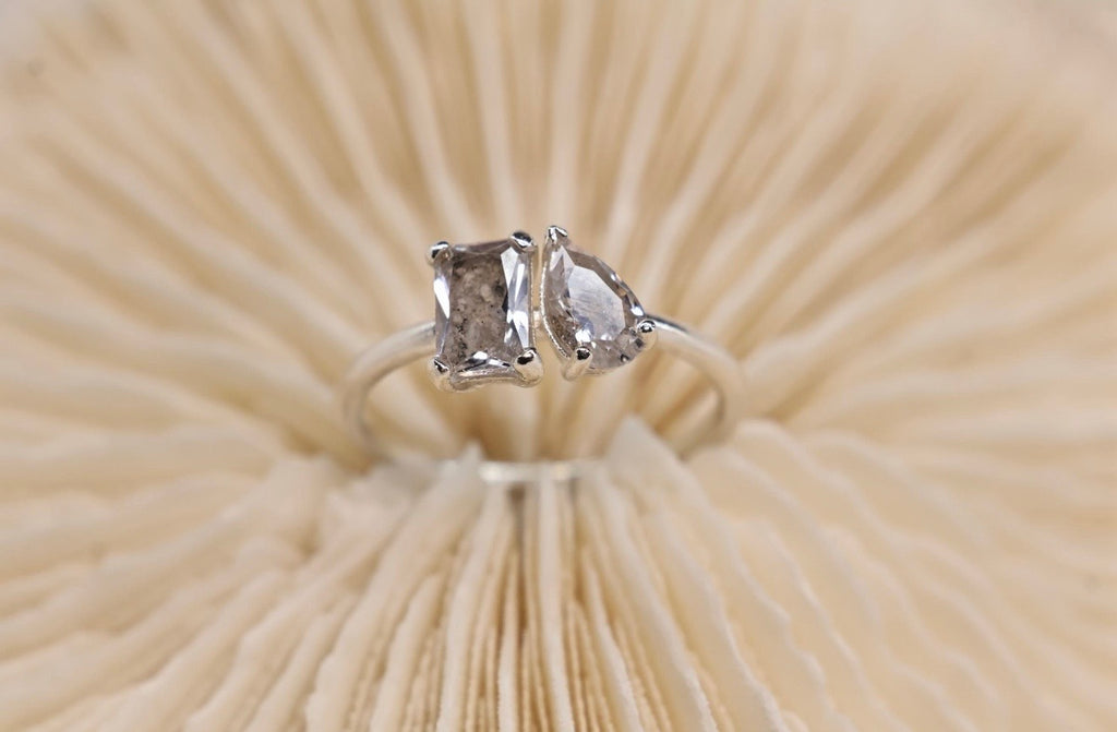 Toi et Moi Cremation Ashes Ring, Emerald & Pear Cut Ring