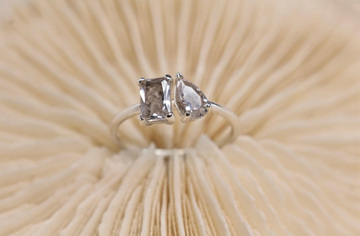 Toi et Moi Cremation Ashes Ring, Emerald & Pear Cut Ring