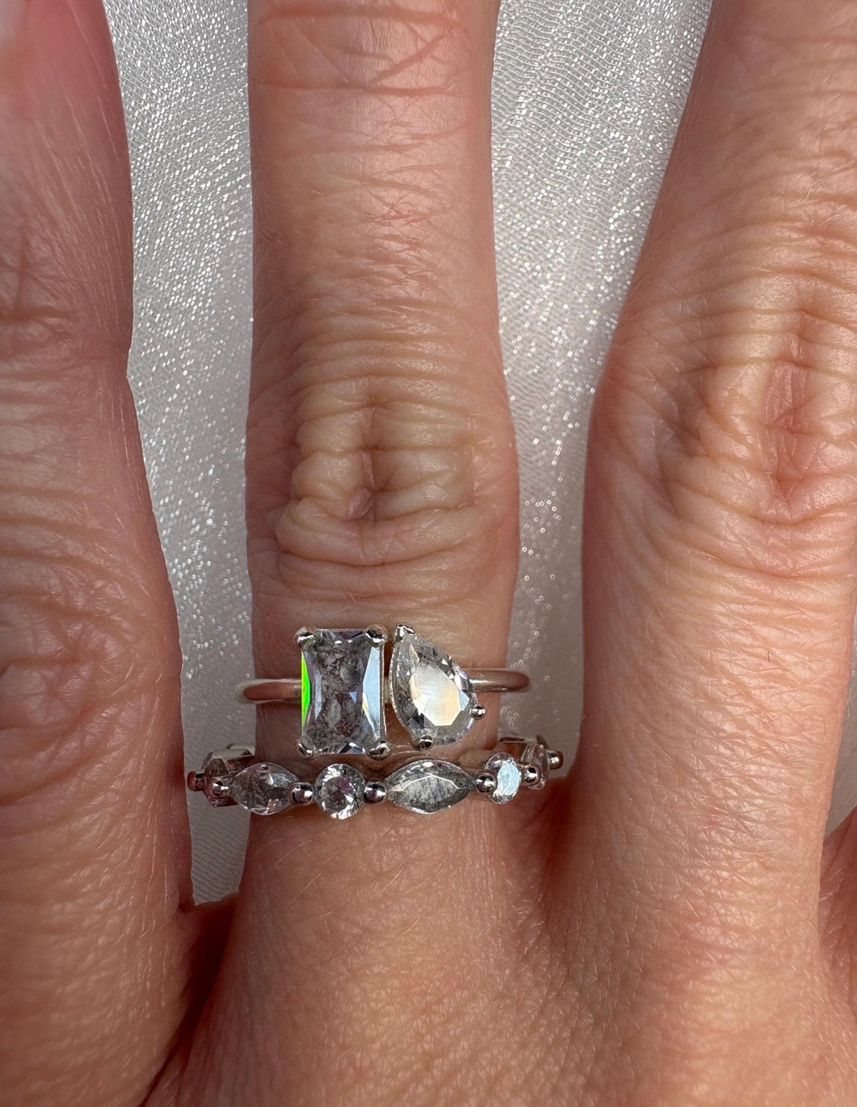 Toi et Moi Cremation Ashes Ring, Emerald & Pear Cut Ring