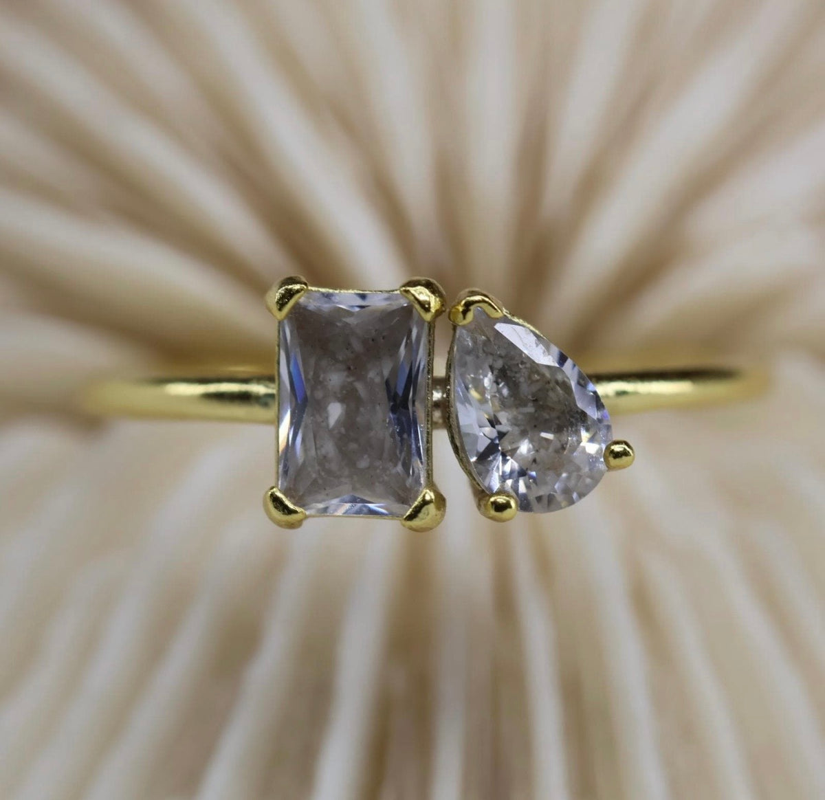 Toi et Moi Cremation Ashes Ring, Emerald & Pear Cut Ring
