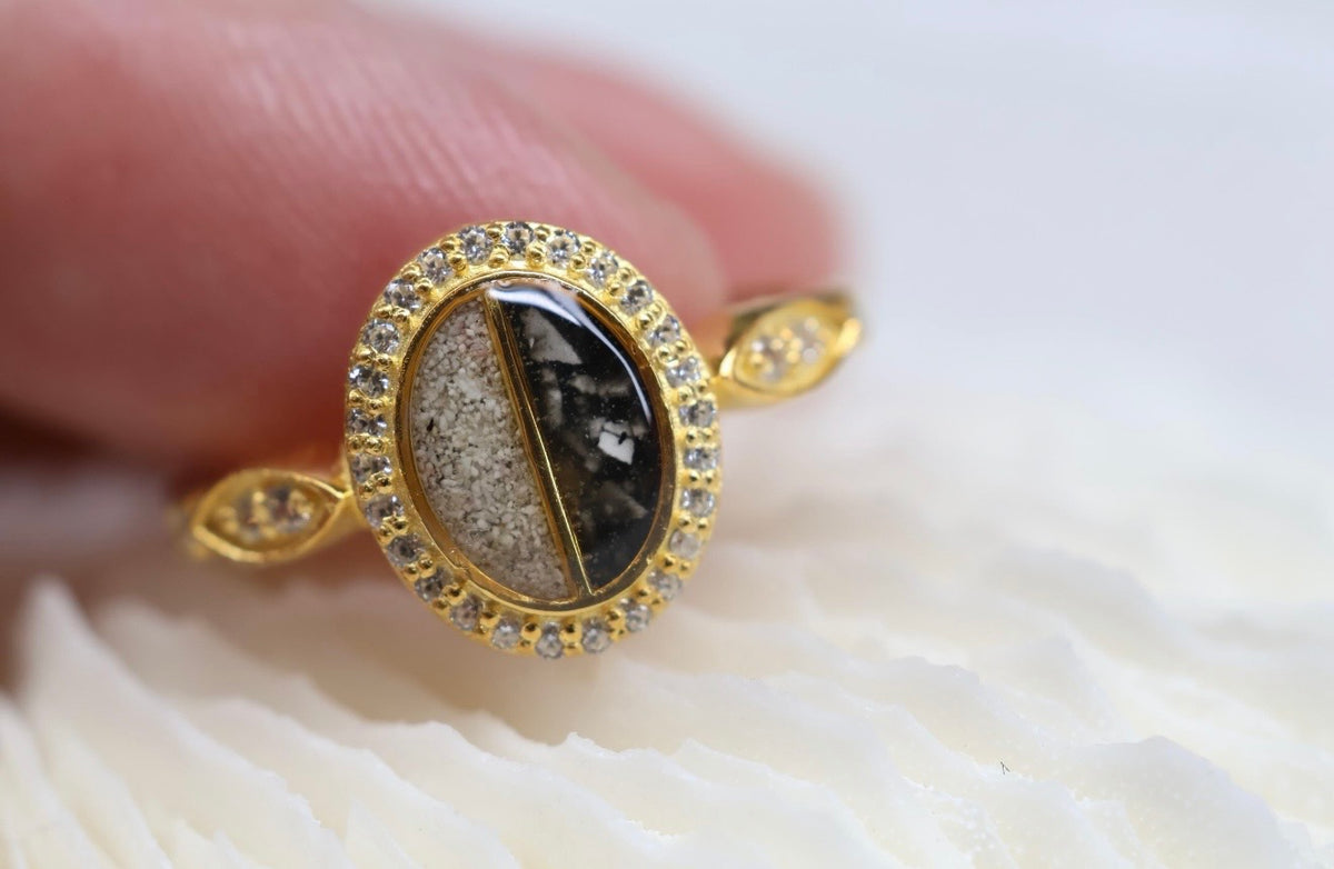 Split Double Stone Cremation Ashes Ring