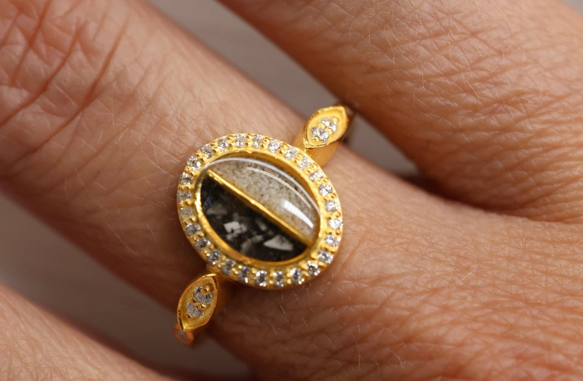 Split Double Stone Cremation Ashes Ring