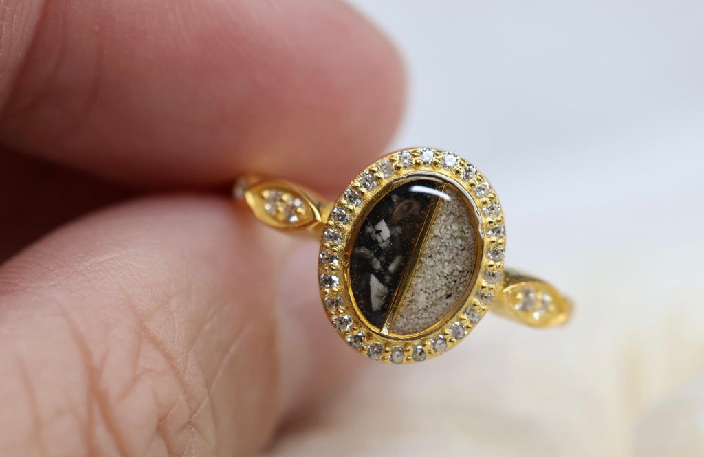 Split Double Stone Cremation Ashes Ring
