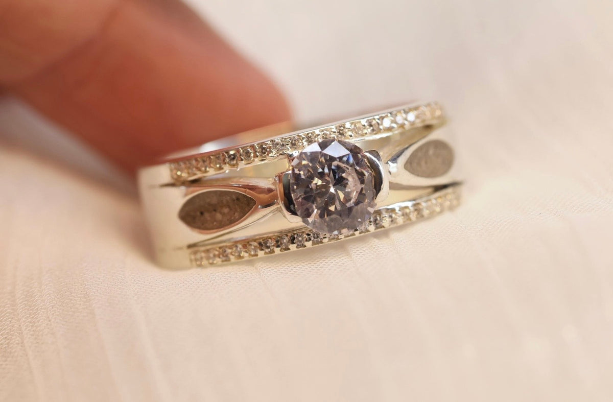 Wide Band CZ Pavé Cremation Ashes Ring