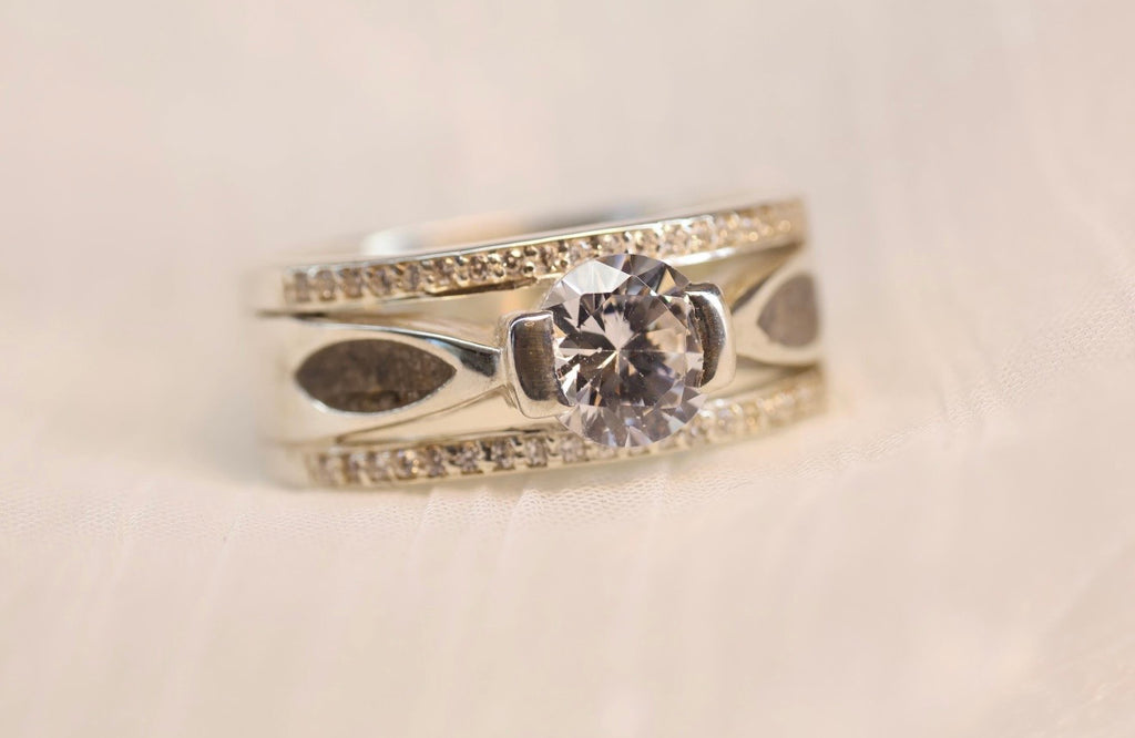 Wide Band CZ Pavé Cremation Ashes Ring