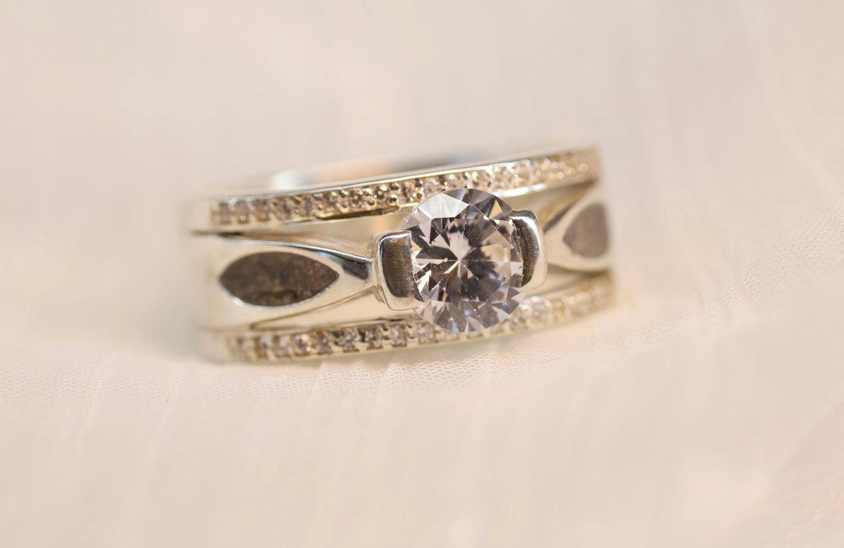 Wide Band CZ Pavé Cremation Ashes Ring