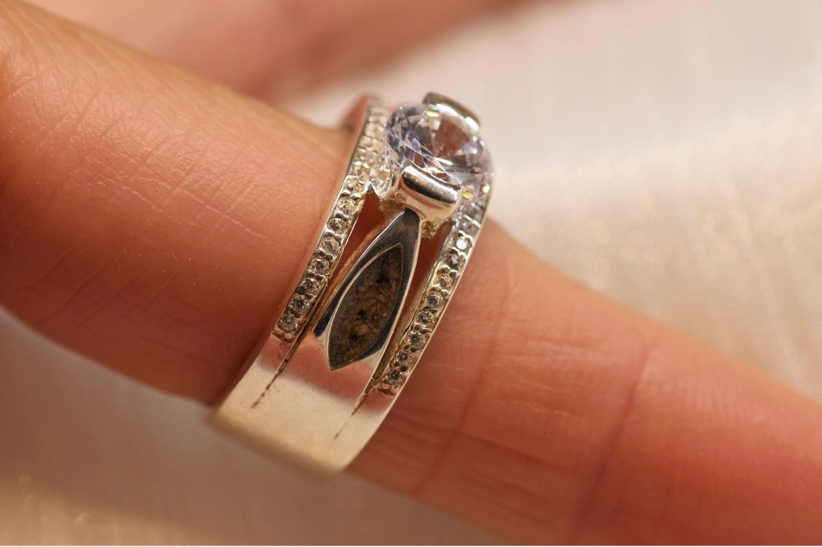 Wide Band CZ Pavé Cremation Ashes Ring