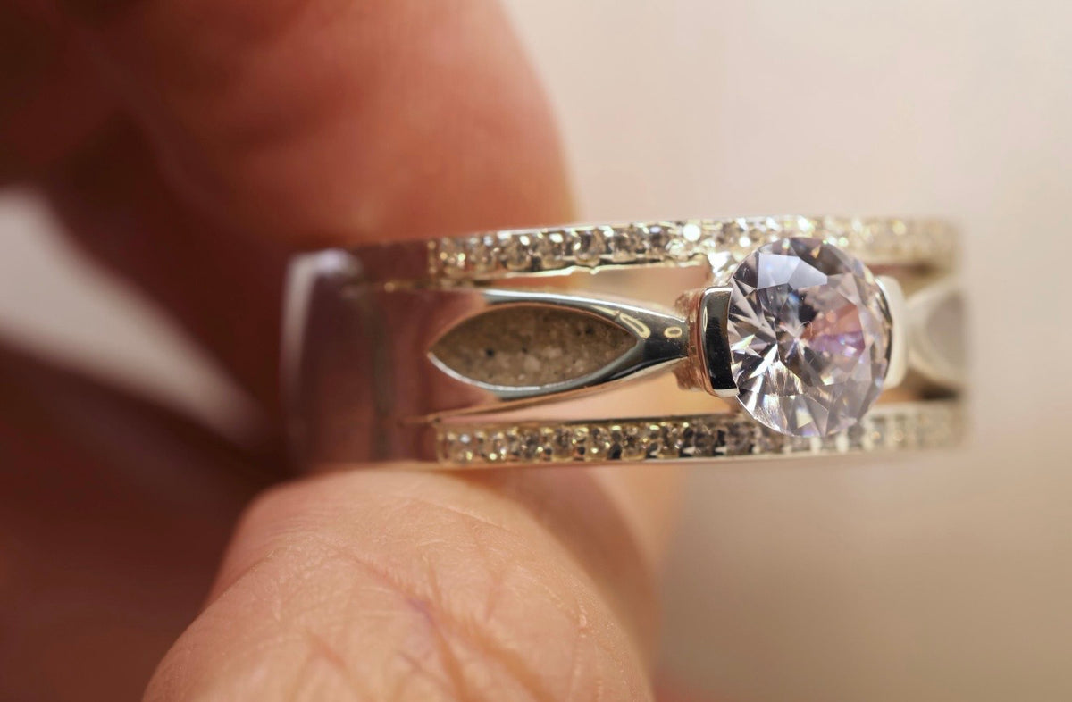 Wide Band CZ Pavé Cremation Ashes Ring