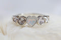Opal Heart Cremation Ashes Ring, CZ Half Eternity Memorial Ring, Hidden Ash Keepsake