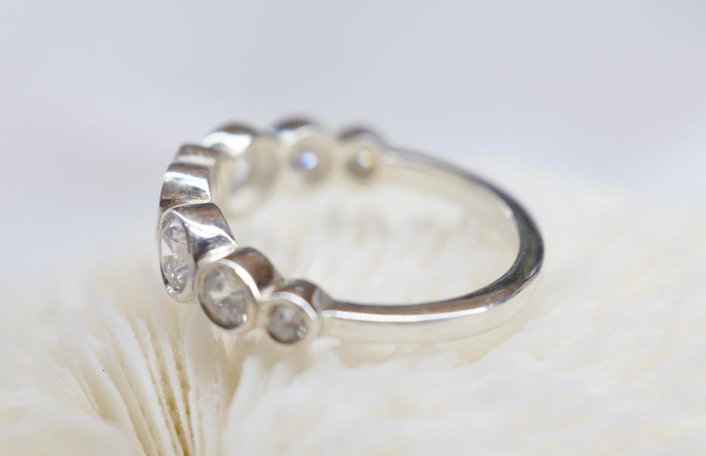 Opal Heart Cremation Ashes Ring, CZ Half Eternity Memorial Ring, Hidden Ash Keepsake