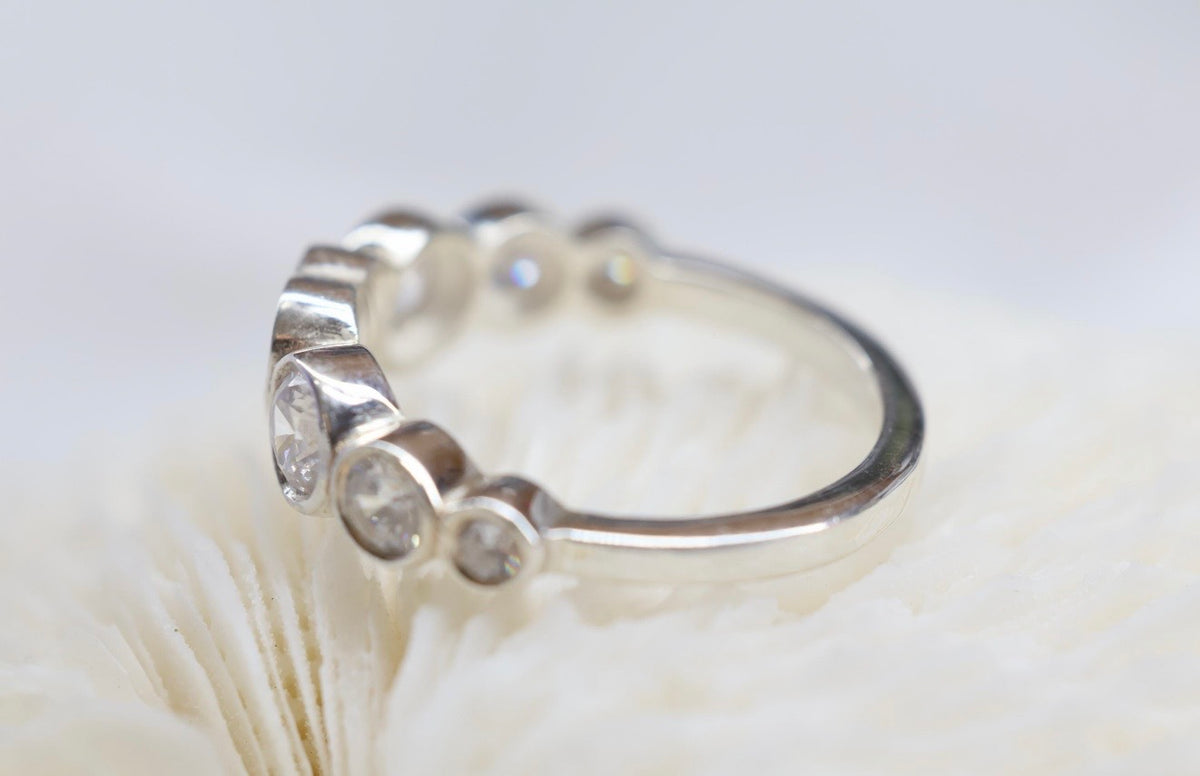 Opal Heart Cremation Ashes Ring, CZ Half Eternity Memorial Ring, Hidden Ash Keepsake
