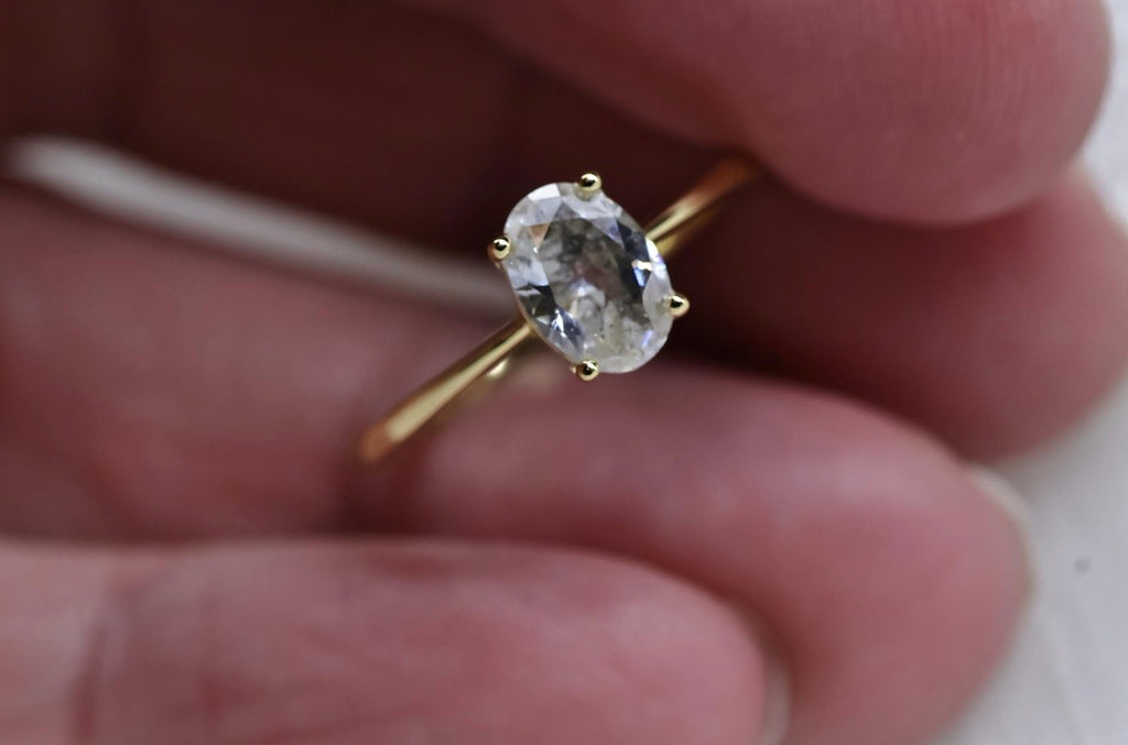 Elongated Oval CZ Cremation Ashes Ring, 1 Carat Memorial Solitaire Ring