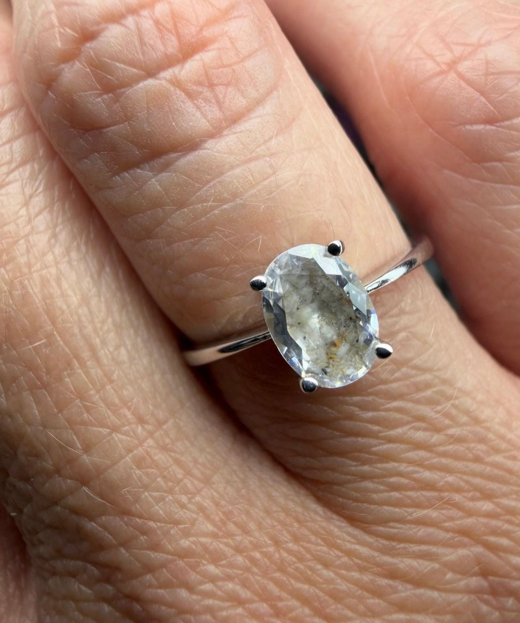 Elongated Oval CZ Cremation Ashes Ring, 1 Carat Memorial Solitaire Ring