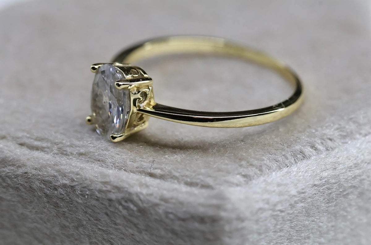 Elongated Oval CZ Cremation Ashes Ring, 1 Carat Memorial Solitaire Ring