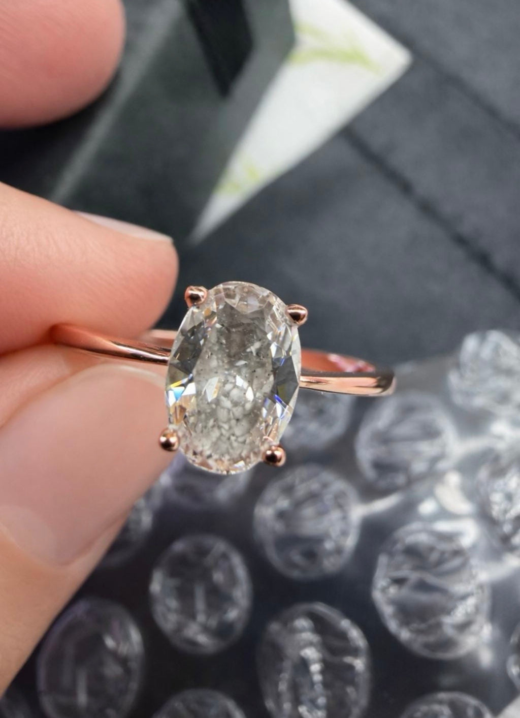 Elongated Oval CZ Cremation Ashes Ring, 1 Carat Memorial Solitaire Ring