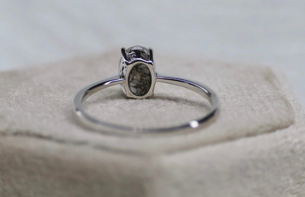 Elongated Oval CZ Cremation Ashes Ring, 1 Carat Memorial Solitaire Ring