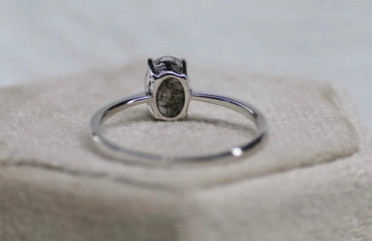 Elongated Oval CZ Cremation Ashes Ring, 1 Carat Memorial Solitaire Ring