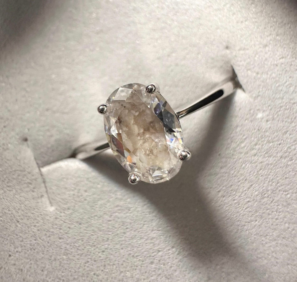 Elongated Oval CZ Cremation Ashes Ring, 1 Carat Memorial Solitaire Ring