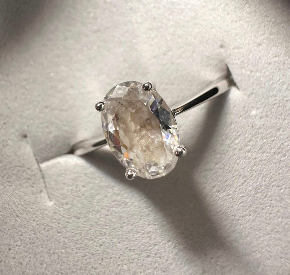 Elongated Oval CZ Cremation Ashes Ring, 1 Carat Memorial Solitaire Ring