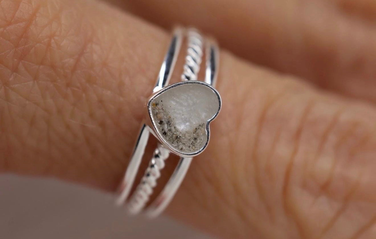Half my Heart Cremation Ring, Triple Band Ashes Memorial Ring