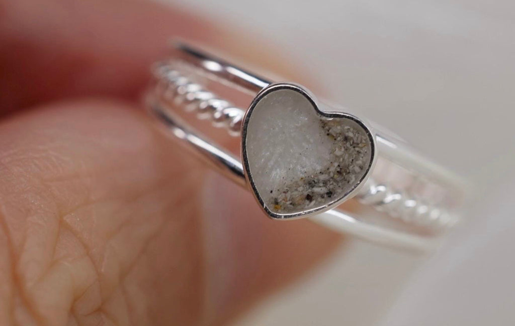 Half my Heart Cremation Ring, Triple Band Ashes Memorial Ring