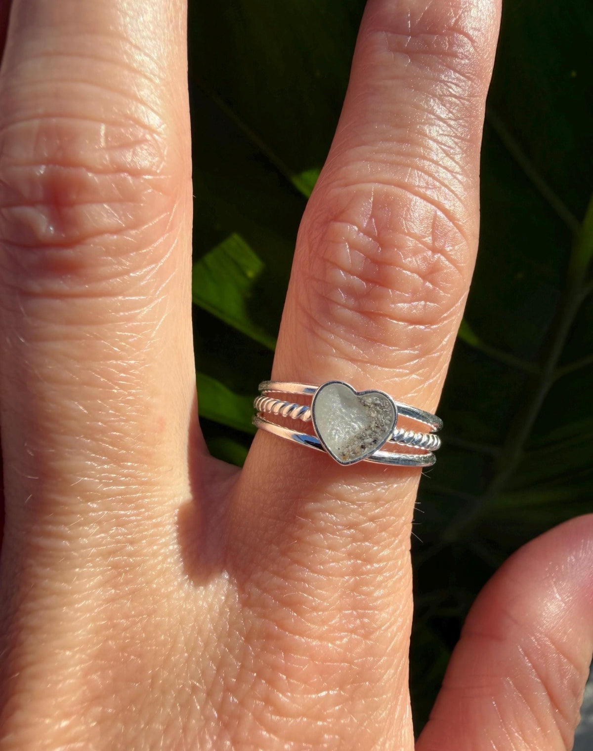 Half my Heart Cremation Ring, Triple Band Ashes Memorial Ring