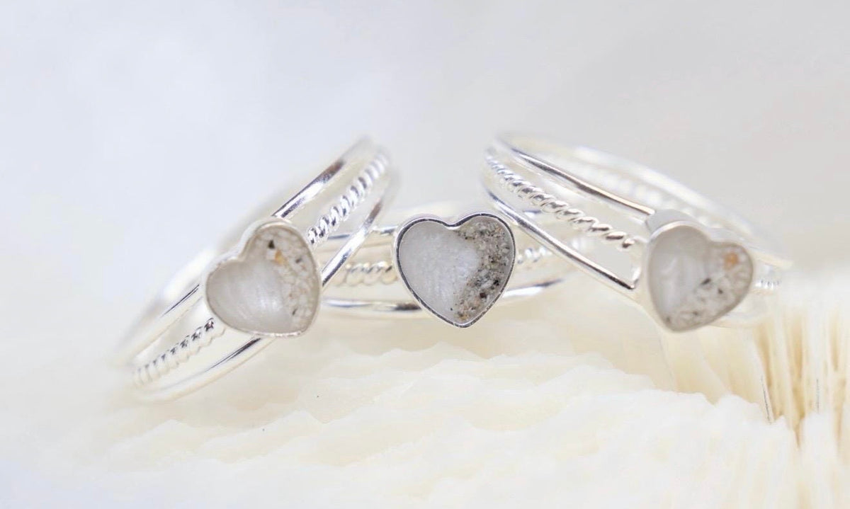 Half my Heart Cremation Ring, Triple Band Ashes Memorial Ring