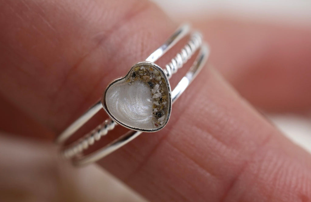 Half my Heart Cremation Ring, Triple Band Ashes Memorial Ring