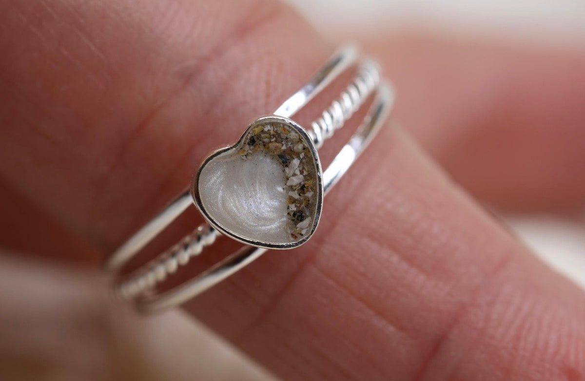 Half my Heart Cremation Ring, Triple Band Ashes Memorial Ring