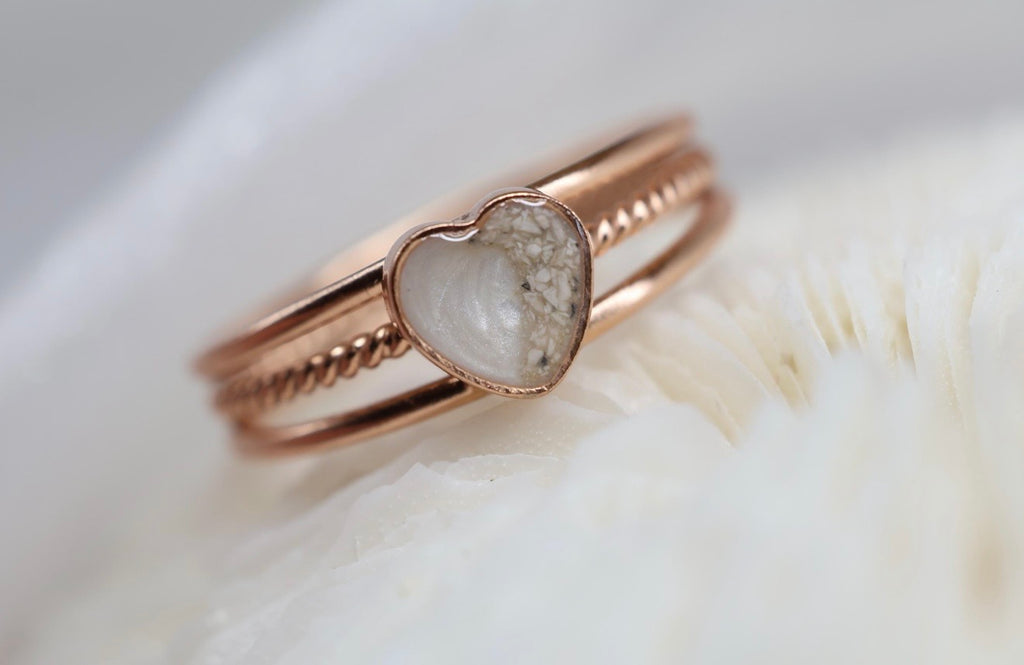 Half my Heart Cremation Ring, Triple Band Ashes Memorial Ring