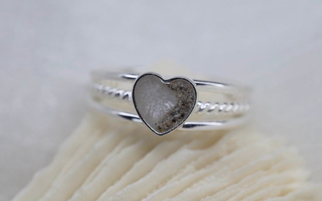 Half my Heart Cremation Ring, Triple Band Ashes Memorial Ring