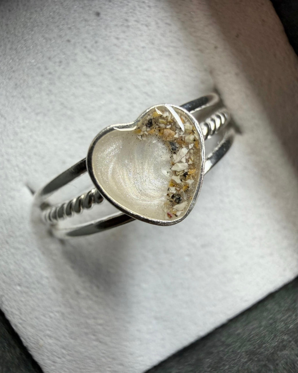 Half my Heart Cremation Ring, Triple Band Ashes Memorial Ring