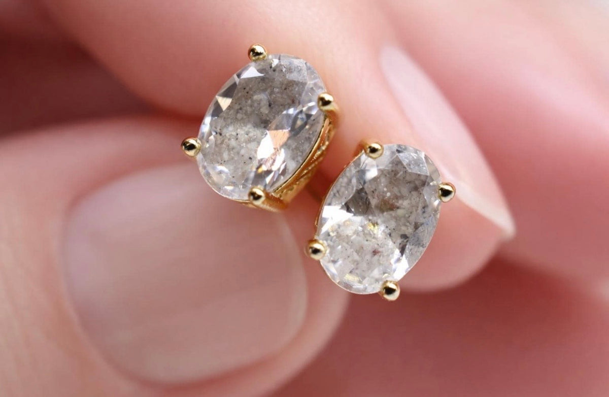 Elongated Oval Cremation Stud Earrings, 1 Carat CZ Memorial Earrings