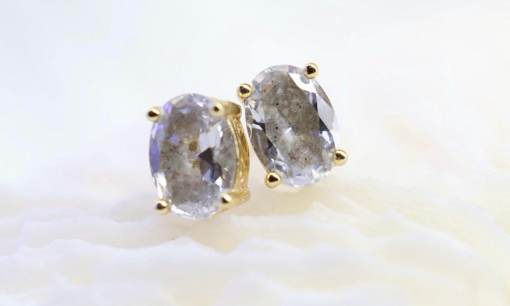 Elongated Oval Cremation Stud Earrings, 1 Carat CZ Memorial Earrings