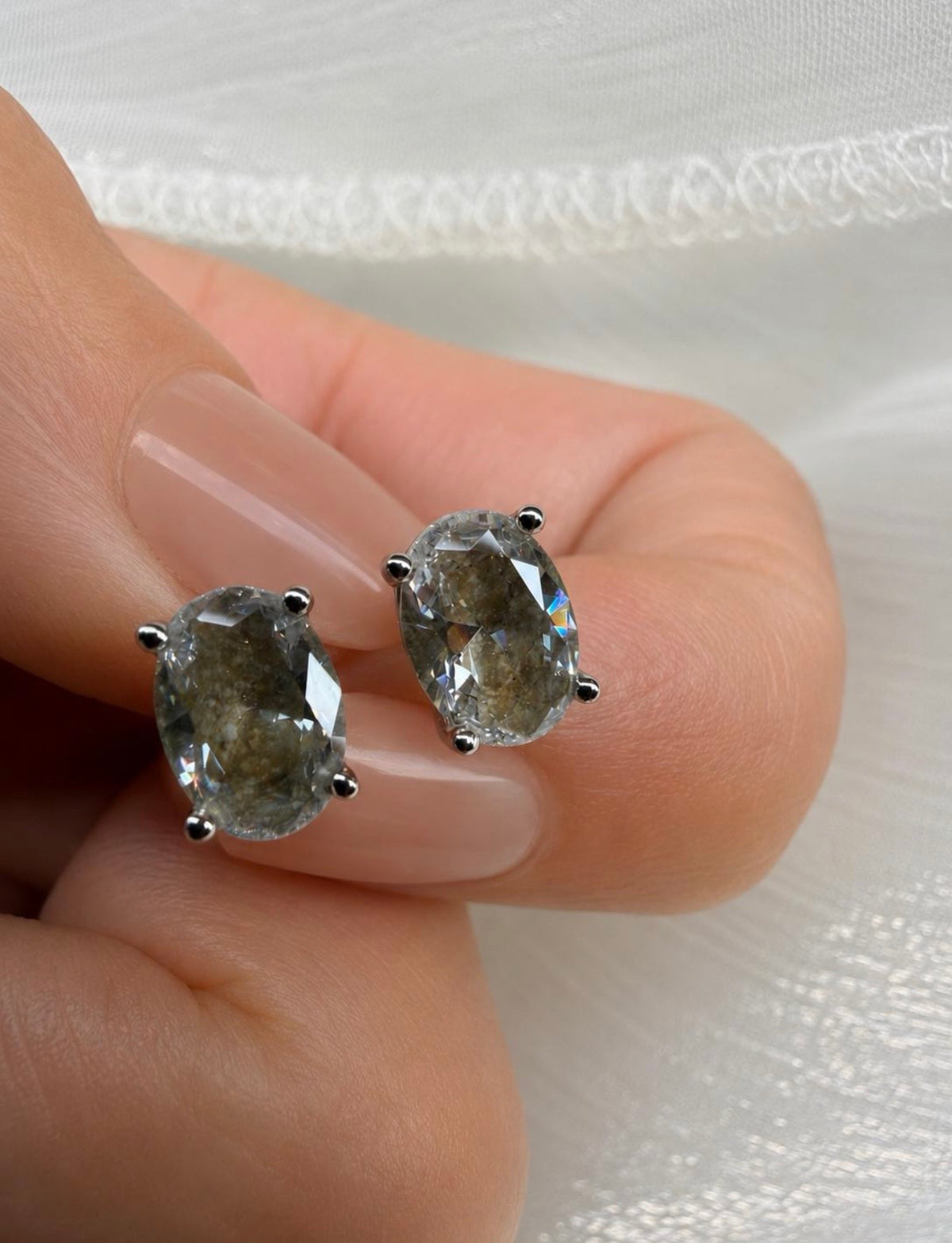 Elongated Oval Cremation Stud Earrings, 1 Carat CZ Memorial Earrings