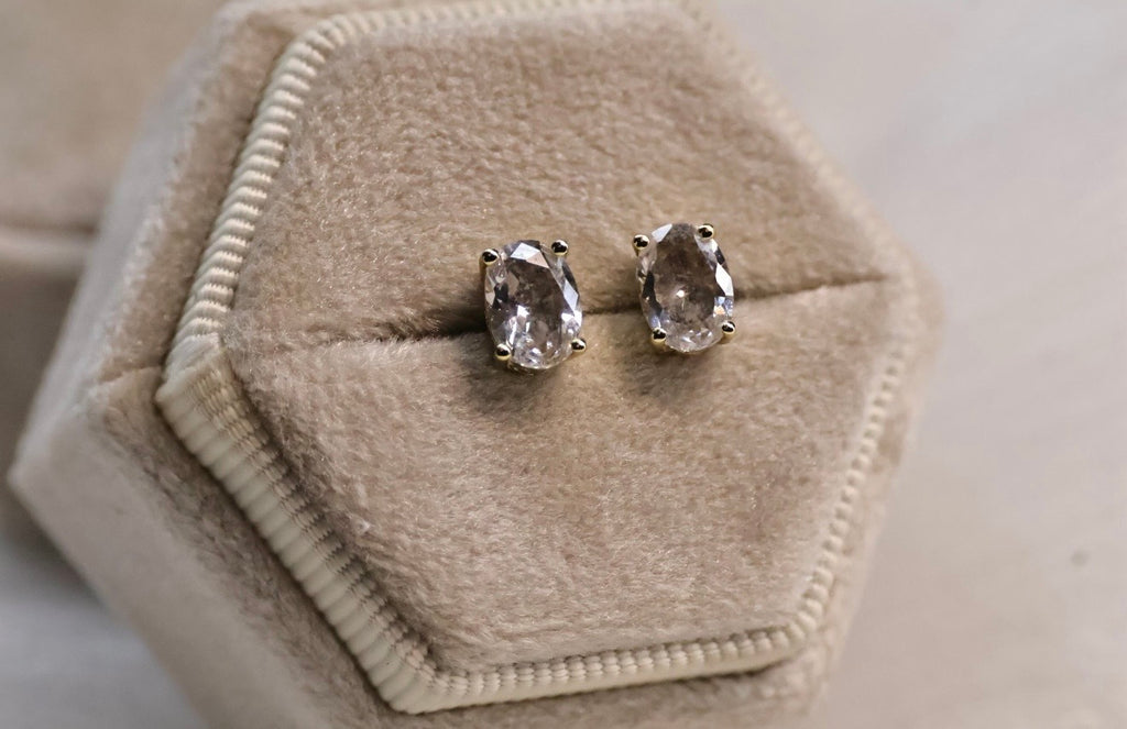 Elongated Oval Cremation Stud Earrings, 1 Carat CZ Memorial Earrings