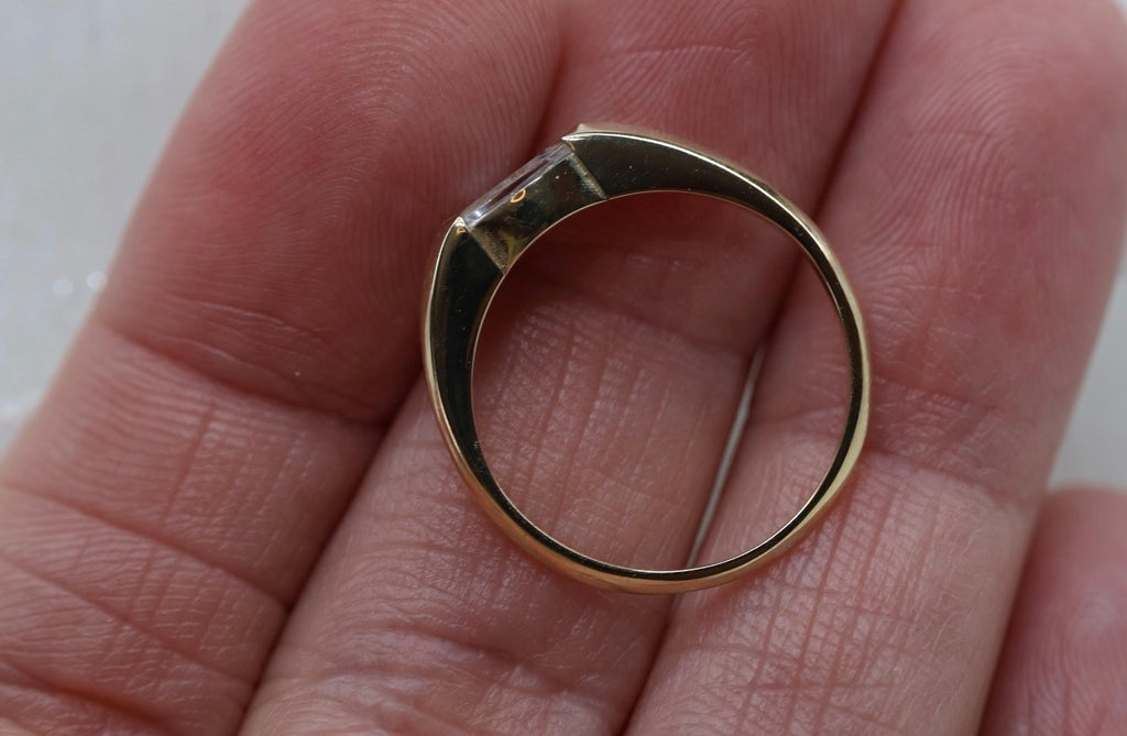 Solid Gold East West Cremation Ashes Ring, Marquise CZ Ring
