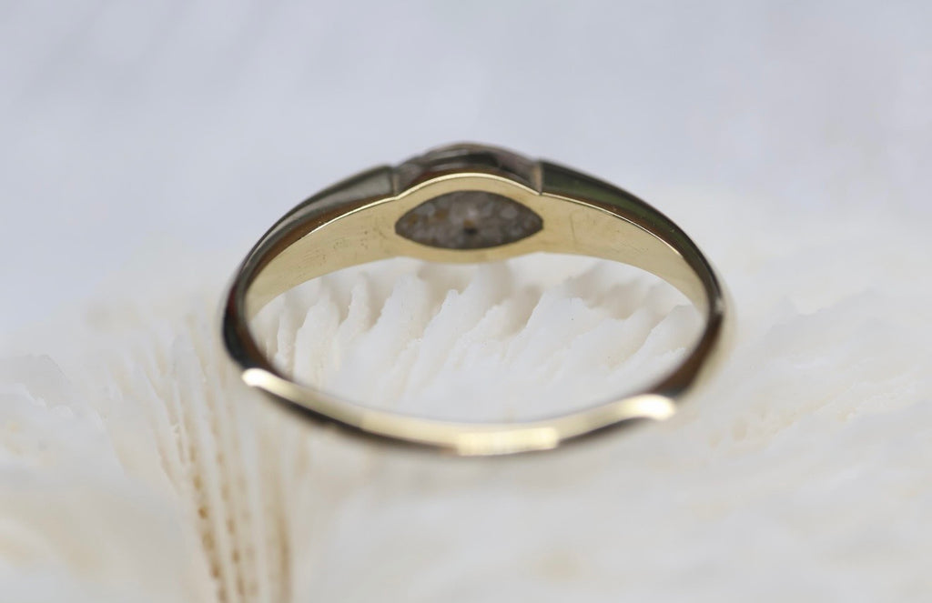 Solid Gold East West Cremation Ashes Ring, Marquise CZ Ring