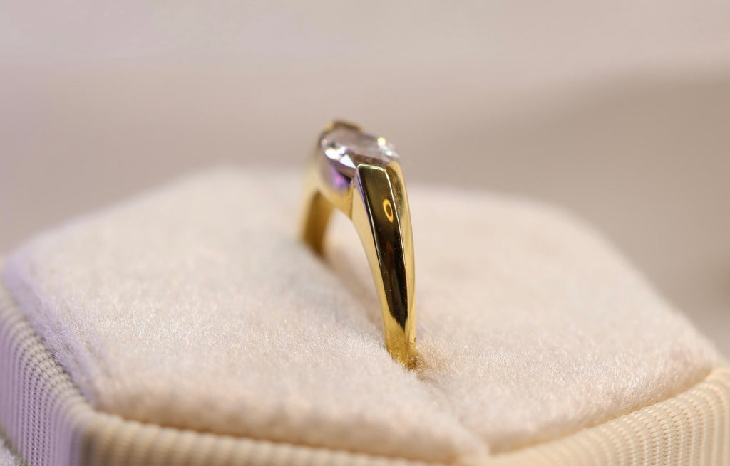 Solid Gold East West Cremation Ashes Ring, Marquise CZ Ring