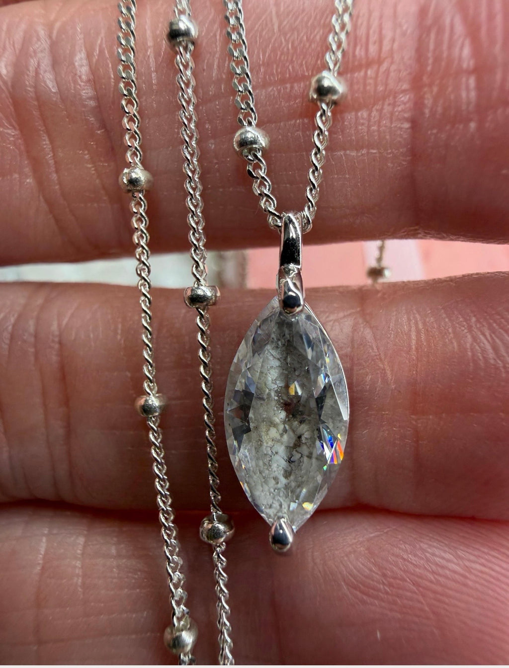 Cremation Ashes Marquise CZ Diamond Necklace on Satellite Chain