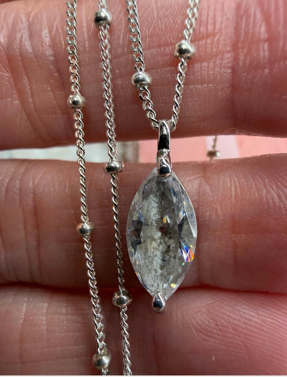 Cremation Ashes Marquise CZ Diamond Necklace on Satellite Chain