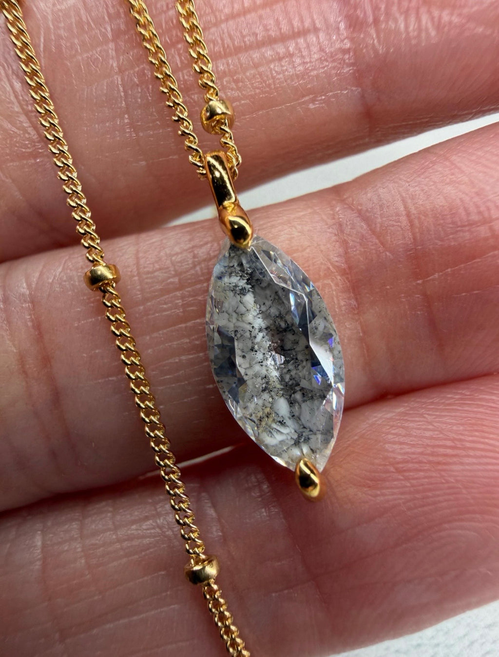 Cremation Ashes Marquise CZ Diamond Necklace on Satellite Chain