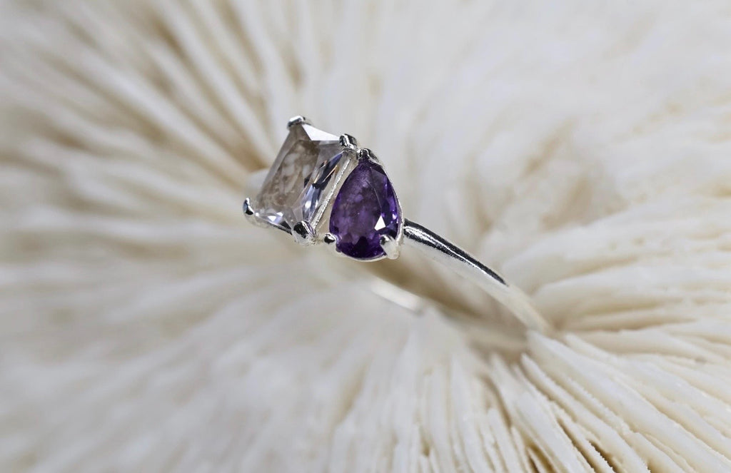Toi et Moi Cremation Ashes Ring, Emerald & Pear Cut Ring