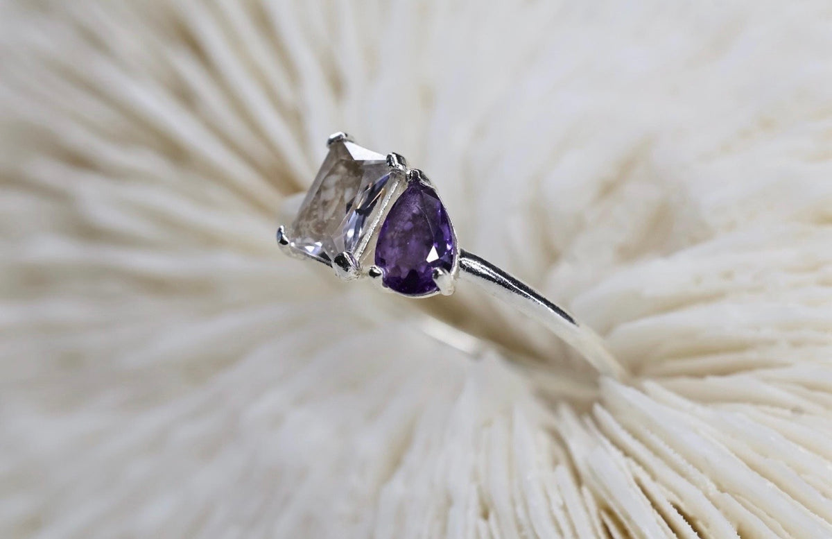 Toi et Moi Cremation Ashes Ring, Emerald & Pear Cut Ring