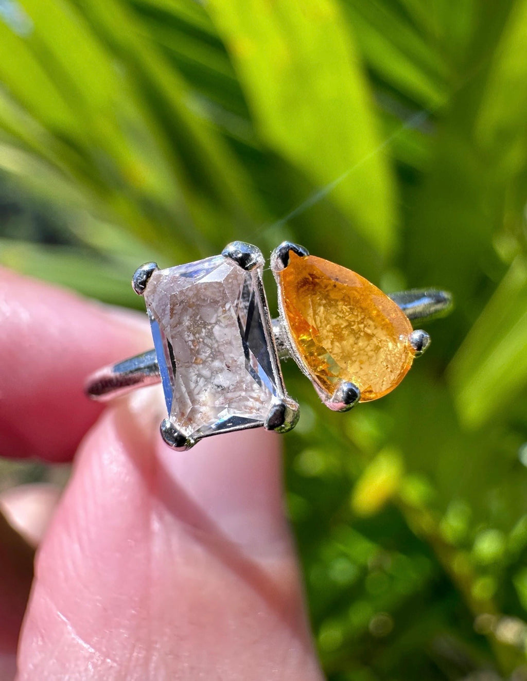 Toi et Moi Cremation Ashes Ring, Emerald & Pear Cut Ring